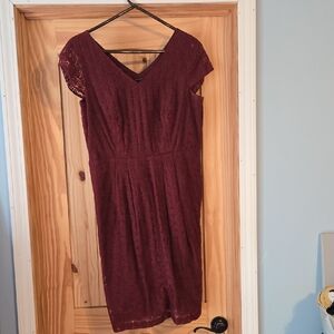 Lands' End Deep Red Lace Midi Dress